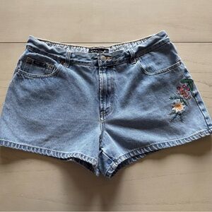 SQZ Denim Shorts with Floral Embroidery